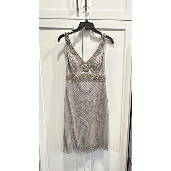 Sue Wong Nocturne Platinum Silver Beaded Empire Short Cocktail Formal Dress 4 - Picture 2 of 5